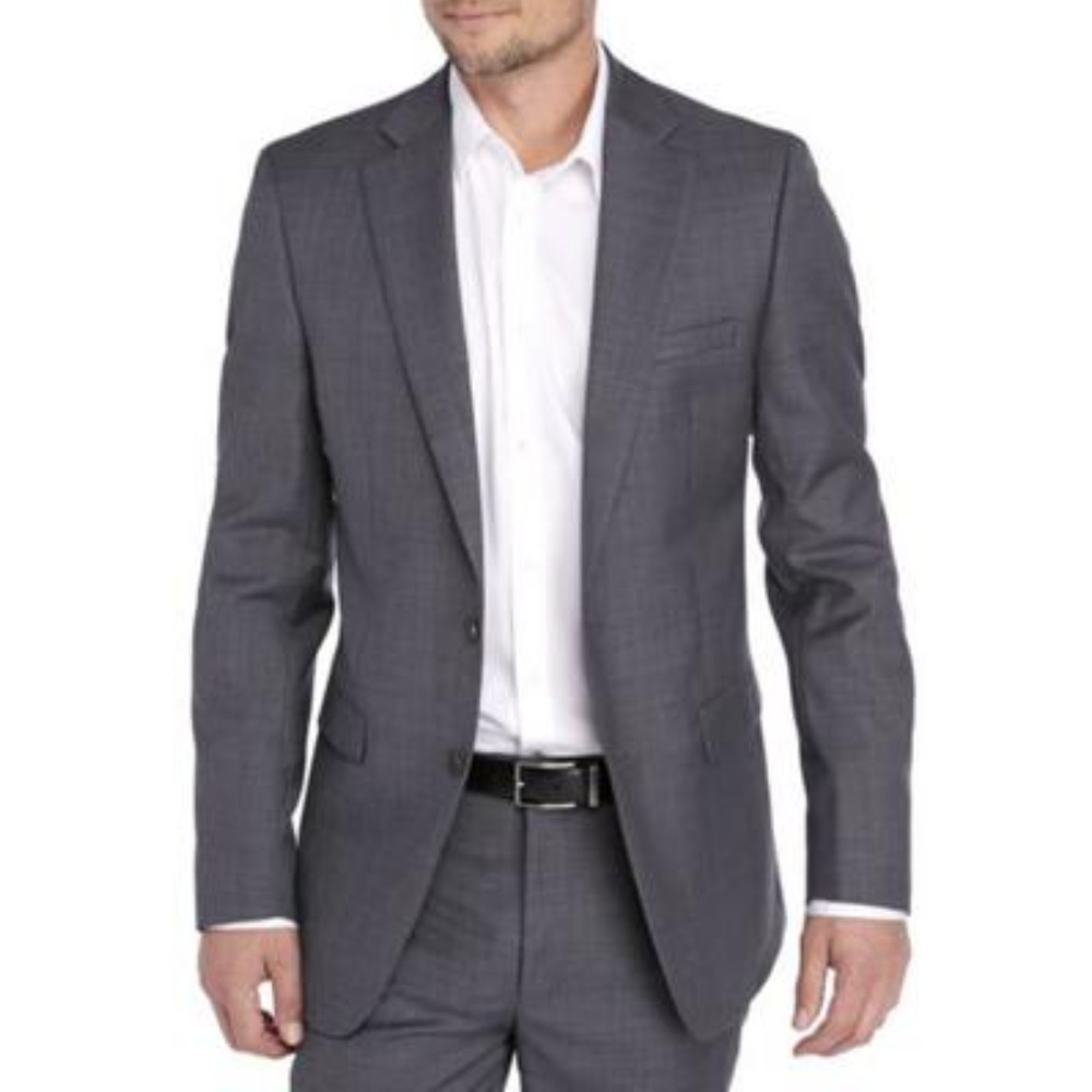 Calvin Klein Men Slim Fit Wool Blend Stretch Suit Jacket Gray Sharkskin Size 46R